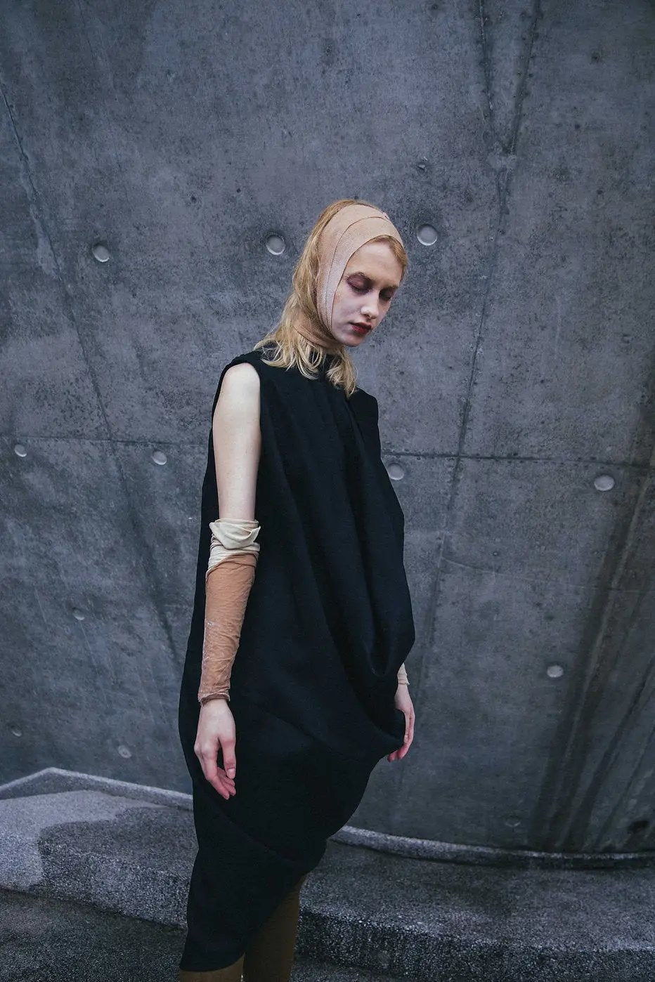Winnie Witt's Deconstructed Dress in black, tailored for an oversized fit with cowl neckline.